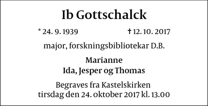 Dødsannoncen for Ib Gottschalck - København