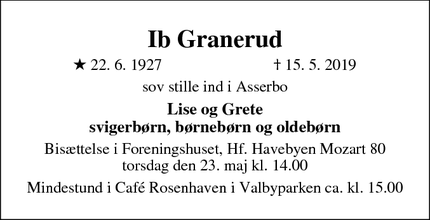 Dødsannoncen for Ib Granerud - Frederiksværk