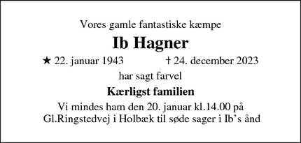 Dødsannoncen for Ib Hagner  - Holbæk