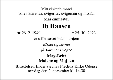 Dødsannoncen for Ib Hansen - kerteminde