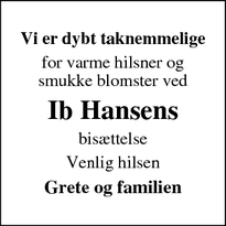 Taksigelsen for Ib Hansens - Svendborg