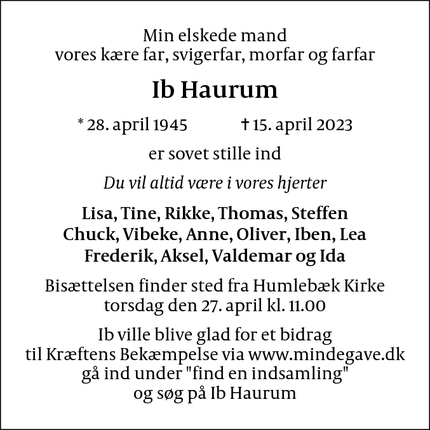 Dødsannoncen for Ib Haurum - Valby