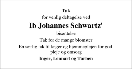 Dødsannoncen for Ib Johannes Schwartz' - Hadsten