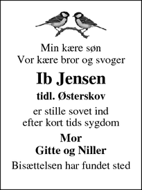 Dødsannoncen for Ib Jensen - Grønfeldt