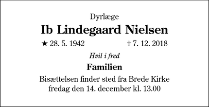 Dødsannoncen for Ib Lindegaard Nielsen - Bredebro