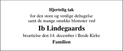 Taksigelsen for Ib Lindegaards - Bredebro