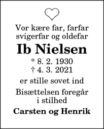 Dødsannoncen for Ib Nielsen - København NV
