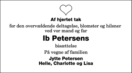 Dødsannoncen for Ib Petersens  - Nørre Alslev