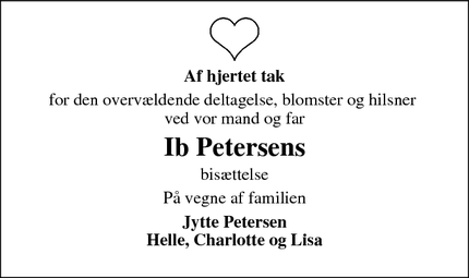 Dødsannoncen for Ib Petersens  - Nørre Alslev