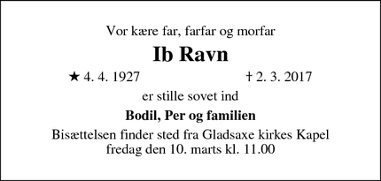 Dødsannoncen for Ib Ravn - Bagsværd