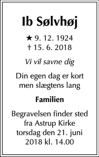 Dødsannoncen for Ib Sølvhøj - Astrup, Arden