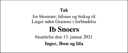 Taksigelsen for Ib Snoers - København NV