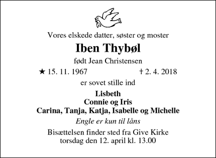 Dødsannoncen for Iben Thybøl - Give