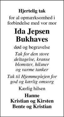 Taksigelsen for Ida Jepsen
Bukhaves - Erslev Mors