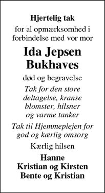 Taksigelsen for Ida Jepsen
Bukhaves - Erslev Mors