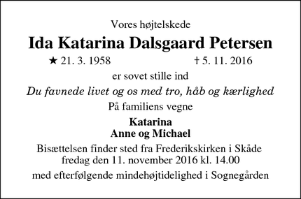 Dødsannoncen for Ida Katarina Dalsgaard Petersen - Højbjerg