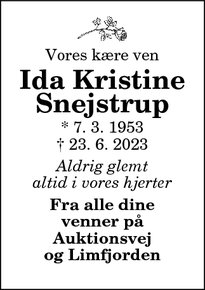Dødsannoncen for Ida Kristine Snejstrup - Hurup Thy