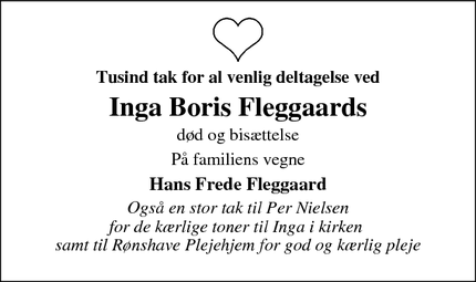 Taksigelsen for Inga Boris Fleggaards - Kollund Østerskov