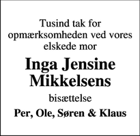 Taksigelsen for Inga Jensine Mikkelsens - Horsens