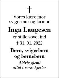 Dødsannoncen for Inga Laugesen - Herning
