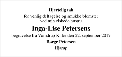 Taksigelsen for Inga-Lise Petersens - Hjarup