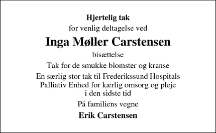 Taksigelsen for Inga Møller Carstensen - Hillerød , Uvelse