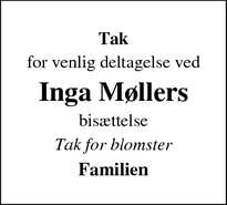 Taksigelsen for Inga Møller - Jerslev