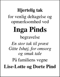 Taksigelsen for Inga Pind - Hvide Sande