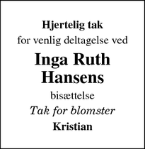 Taksigelsen for Inga Ruth Hansens - Horsens