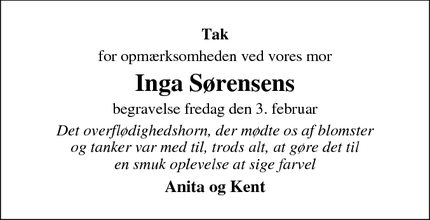 Taksigelsen for Inga Sørensen - Hinnerup 