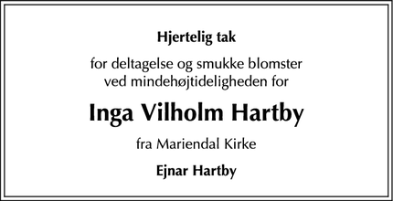 Taksigelsen for Inga Vilholm Hartby - Frederiksberg