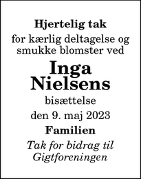 Taksigelsen for Inga
Nielsen - Randers NV