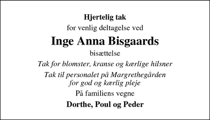 Taksigelsen for Inge Anna Bisgaards - Hillerød