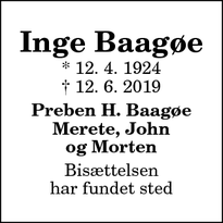 Dødsannoncen for Inge Baagøe - Aalborg SV