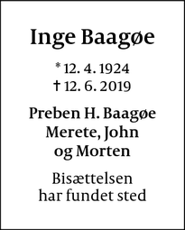 Dødsannoncen for Inge Baagøe - Aalborg SV