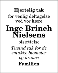 Taksigelsen for Inge Brinch Nielsens - Hjørring