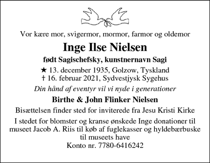 Dødsannoncen for Inge Ilse Nielsen - Ribe