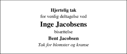 Taksigelsen for Inge Jacobsens - Fredericia