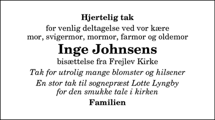 Taksigelsen for Inge Johnsens - Frejlev