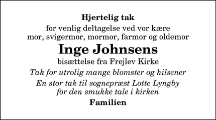 Taksigelsen for Inge Johnsens - Frejlev