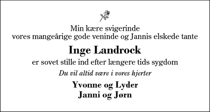 Dødsannoncen for Inge Landrock - Ikast
