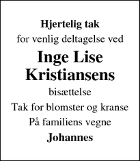 Taksigelsen for Inge Lise Kristiansens - Dalmose