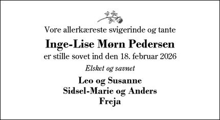 Dødsannoncen for Inge-Lise M&oslash;rn Pedersen - Herning