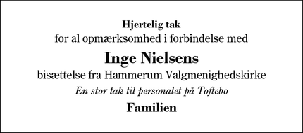 Taksigelsen for Inge Nielsens - Hammerum, Herning