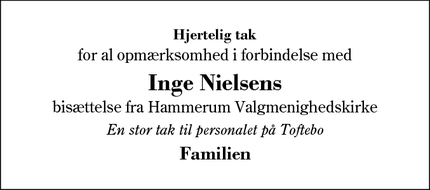 Taksigelsen for Inge Nielsens - Hammerum, Herning