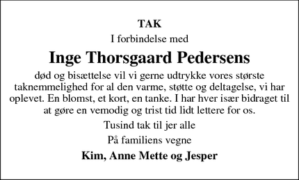Taksigelsen for Inge Thorsgaard Pedersens - Frederikssund