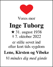 Dødsannoncen for Inge Tuborg - Horsens