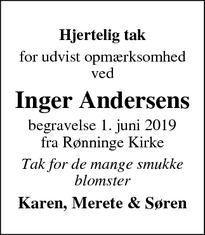 Taksigelsen for Inger Andersens - Frederiksberg C