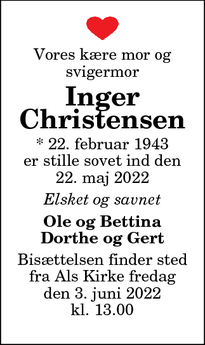 Dødsannoncen for Inger Christensen - Als