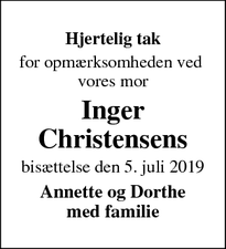 Dødsannoncen for Inger Christensens  - Frederiksværk